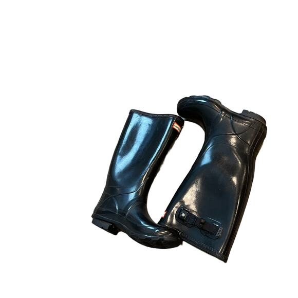 HUNTER Field Huntress Gloss Tall Rubber Boots Wellington Rainboots Size 7 Black - Picture 10 of 13